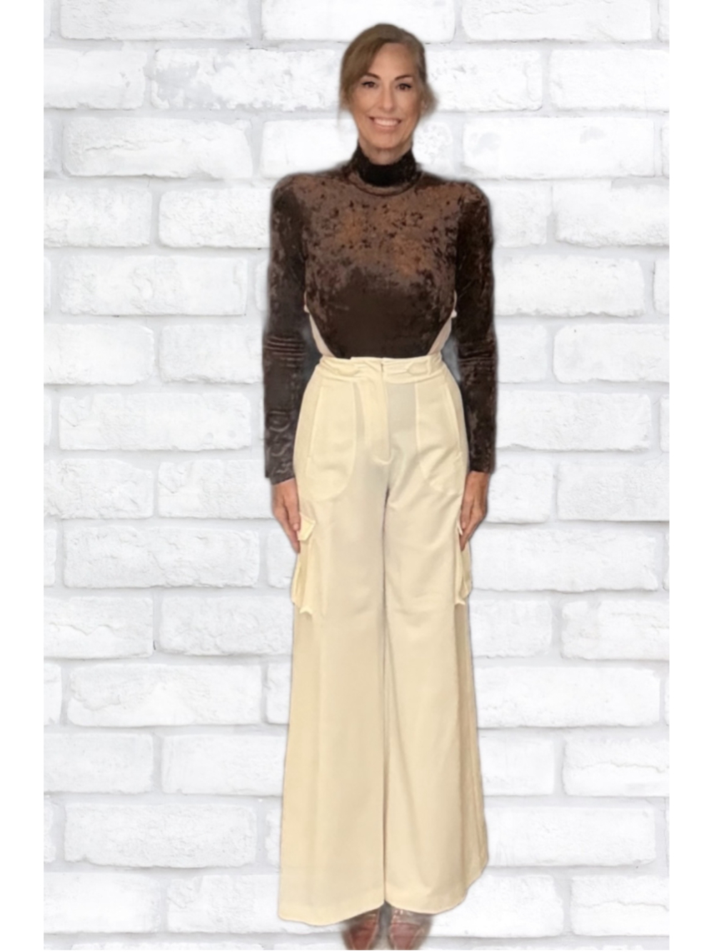 Ronny Kobo Chuck Wide-Leg Cargo Pants, Ivory